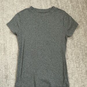 Gray Ribbed Short Sleeve T-Shirt